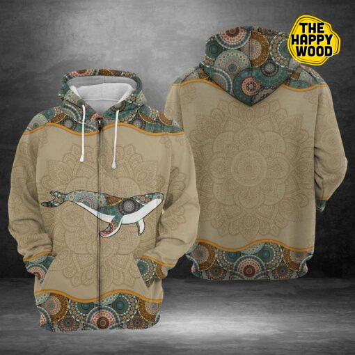 Whale Mandala All Over Print Zip Hoodie Sweatshirt