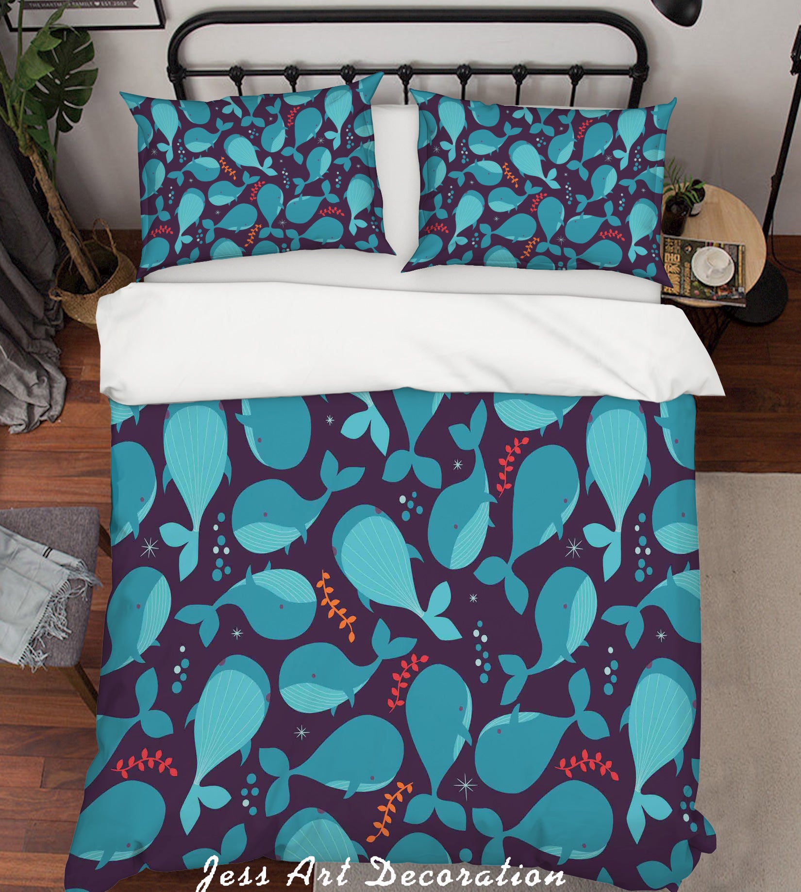 3D Cartoon Dolphin Blue Quilt Cover Set Bedding Set Pillowcases 153