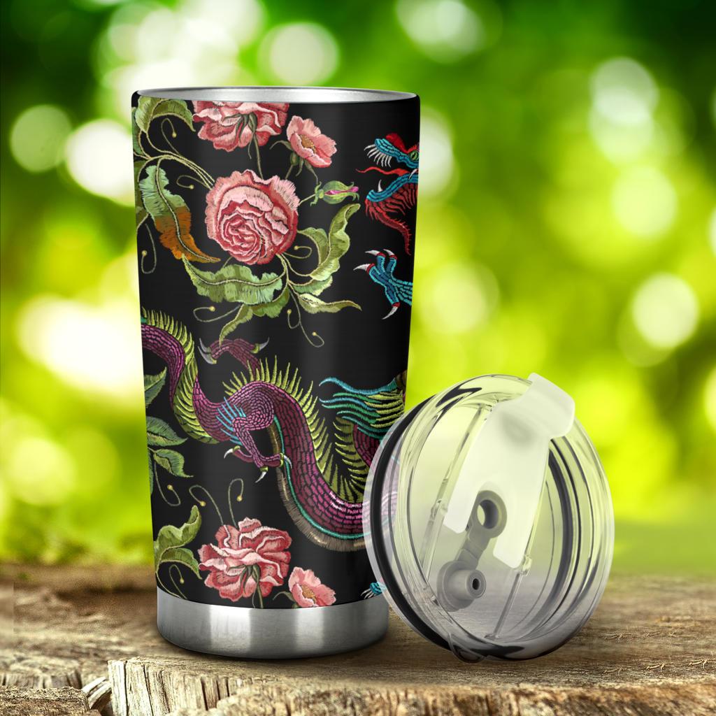 Dragons Flower Pattern Tumbler