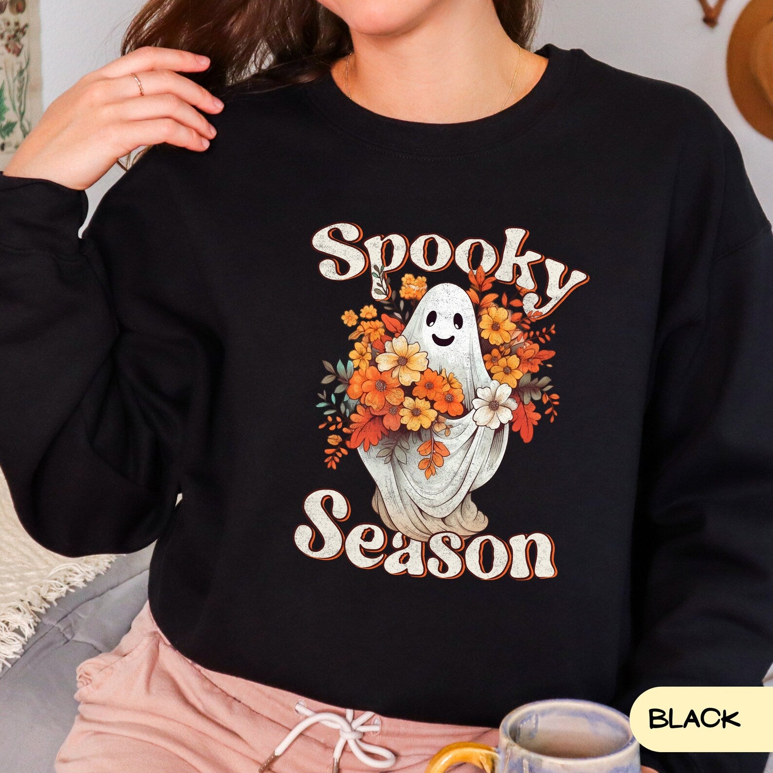 Ghost Floral Sweatshirt 2D Crewneck Sweatshirt All Over Print Sweatshirt For Women Sweatshirt For Men Sws4006