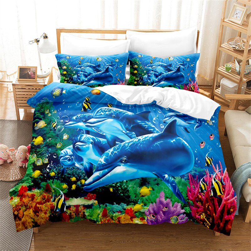 Blue Dolphin Design Bedding Set Duvet Cover Set 3D Bedding Digital Printing Bed Linen Queen Size Bedding Set Fashion Design