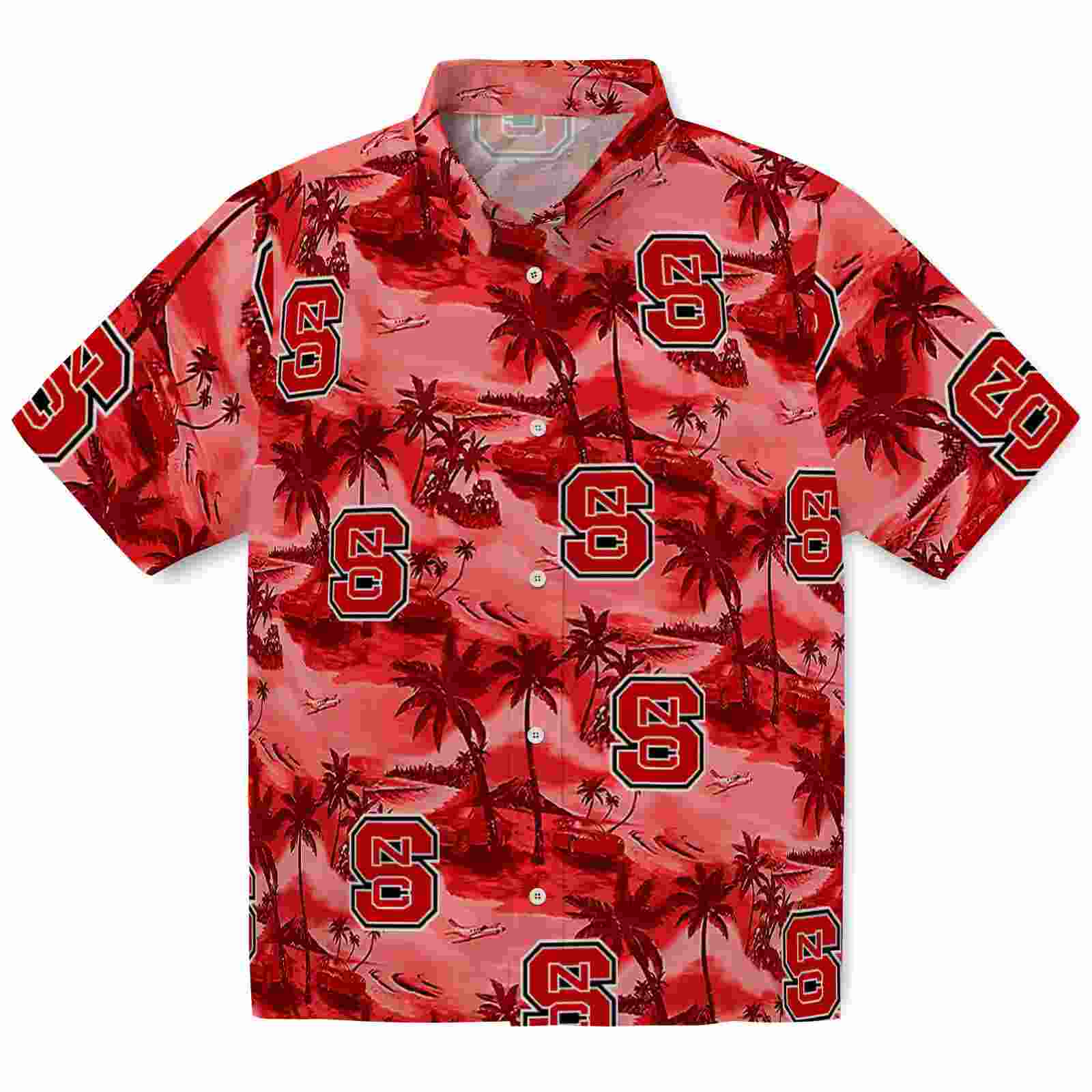 Nc State Wolfpack Coastal Palms Red Hawaiian Shirt