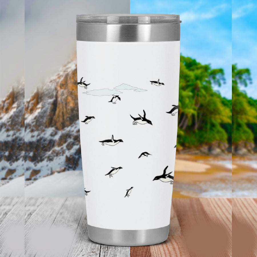 Penguin Swimming Around Stainless Steel Skinny Tumbler Bulk, Double Wall Vacuum Slim Water Tumbler Cup With Lid, Reusable Metal Travel Coffee Mug