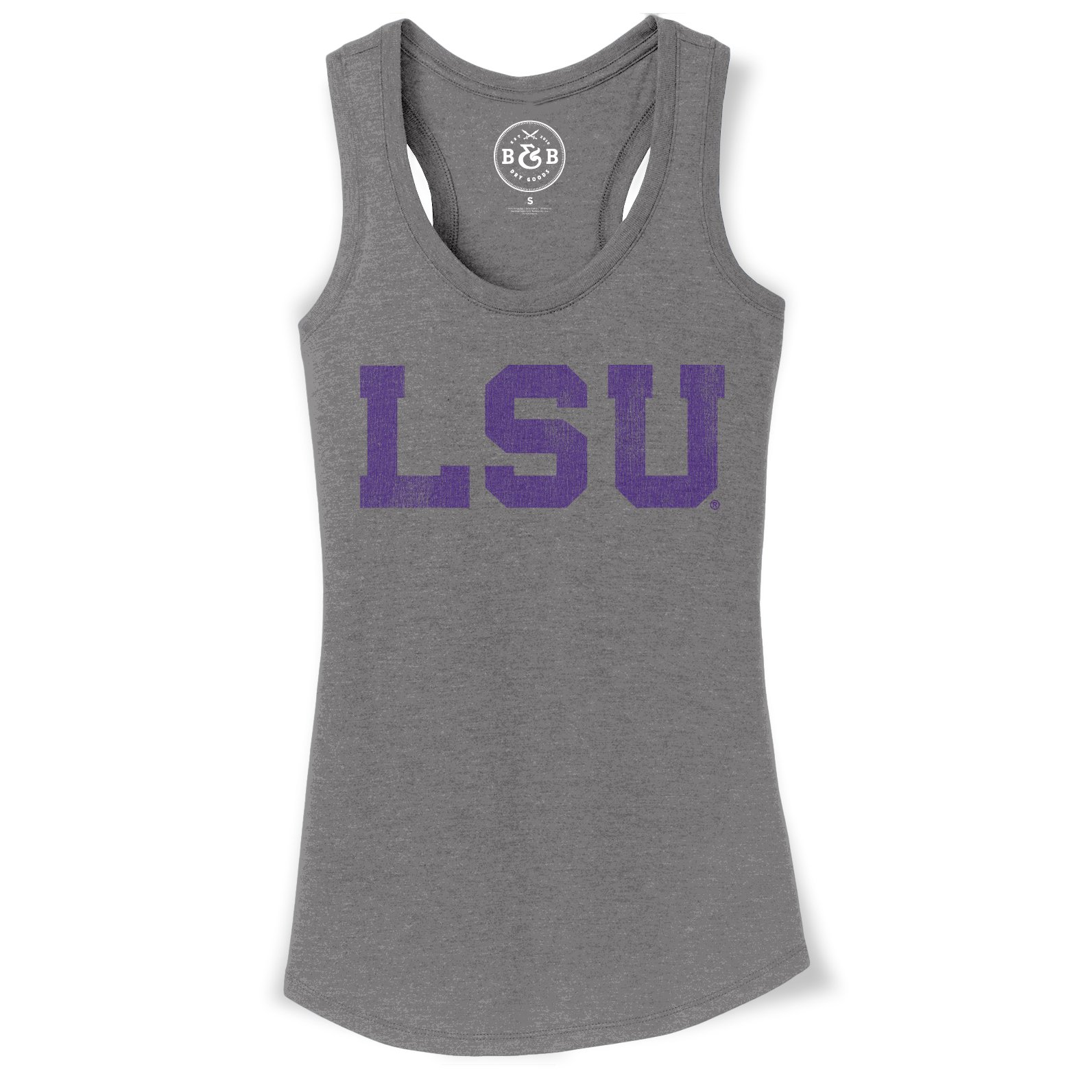 B&B Dry Goods LSU Tigers Athletic Block Racerback Tank – Grey