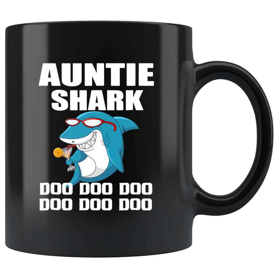 Auntie shark doo doo doo black coffee mug, aunt shark funny gift