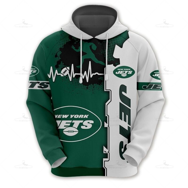 New York Jets Hoodie Graphic Heart Ecg Line