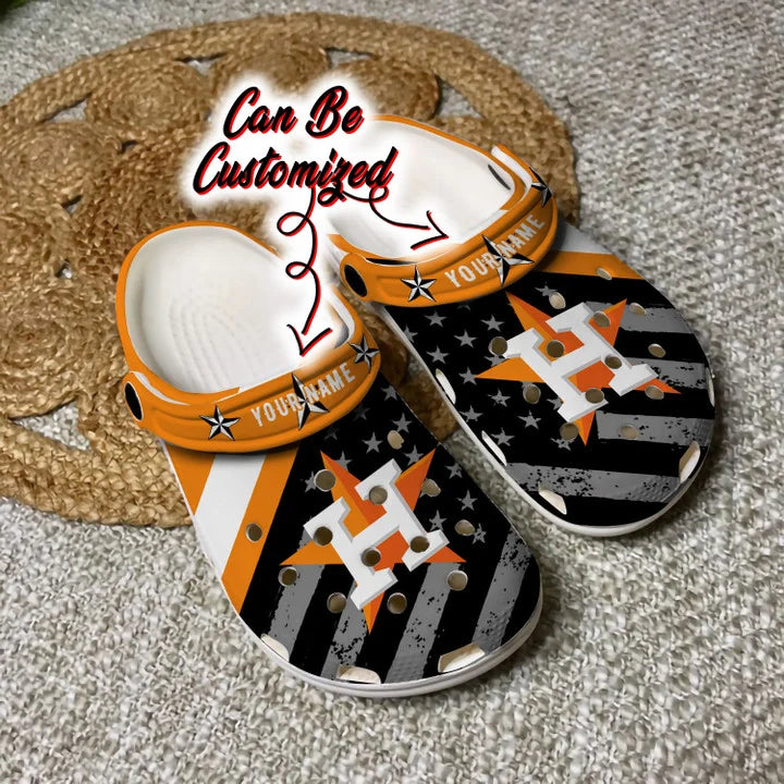 Baseball Crocss – Personalized H.Astros American Flag Clog Shoes