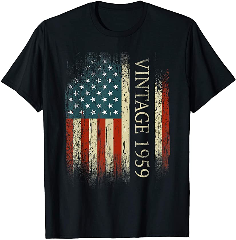 62nd Birthday Gifts Vintage 1959 Usa Flag 62 Year Old Bday T-Shirt