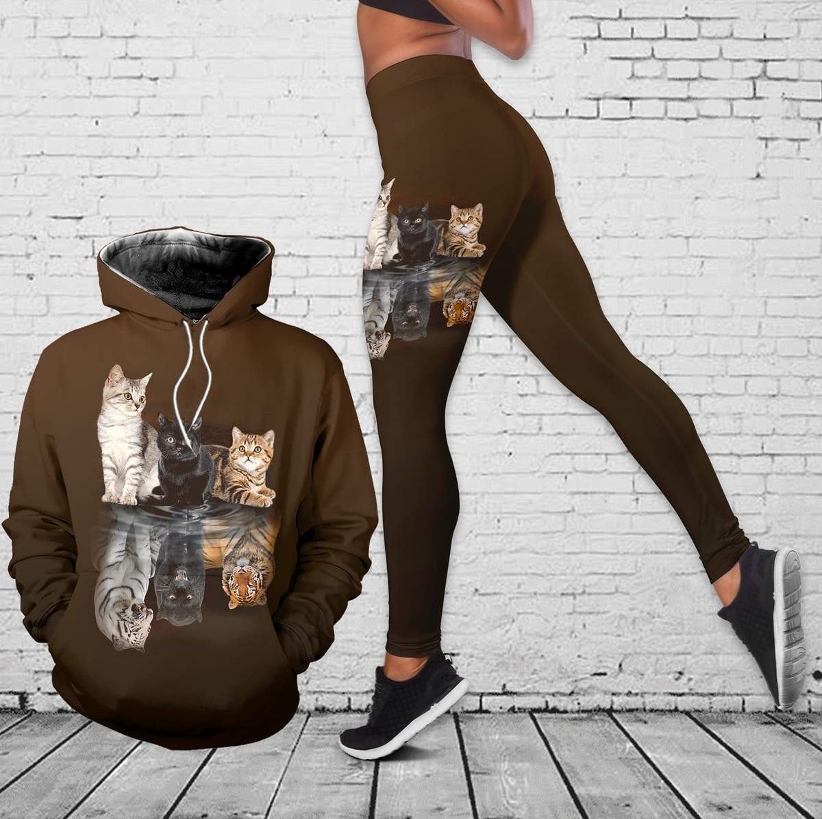 Mother Love Kitten Cat Brown 3D Hoodie Legging Set Combo