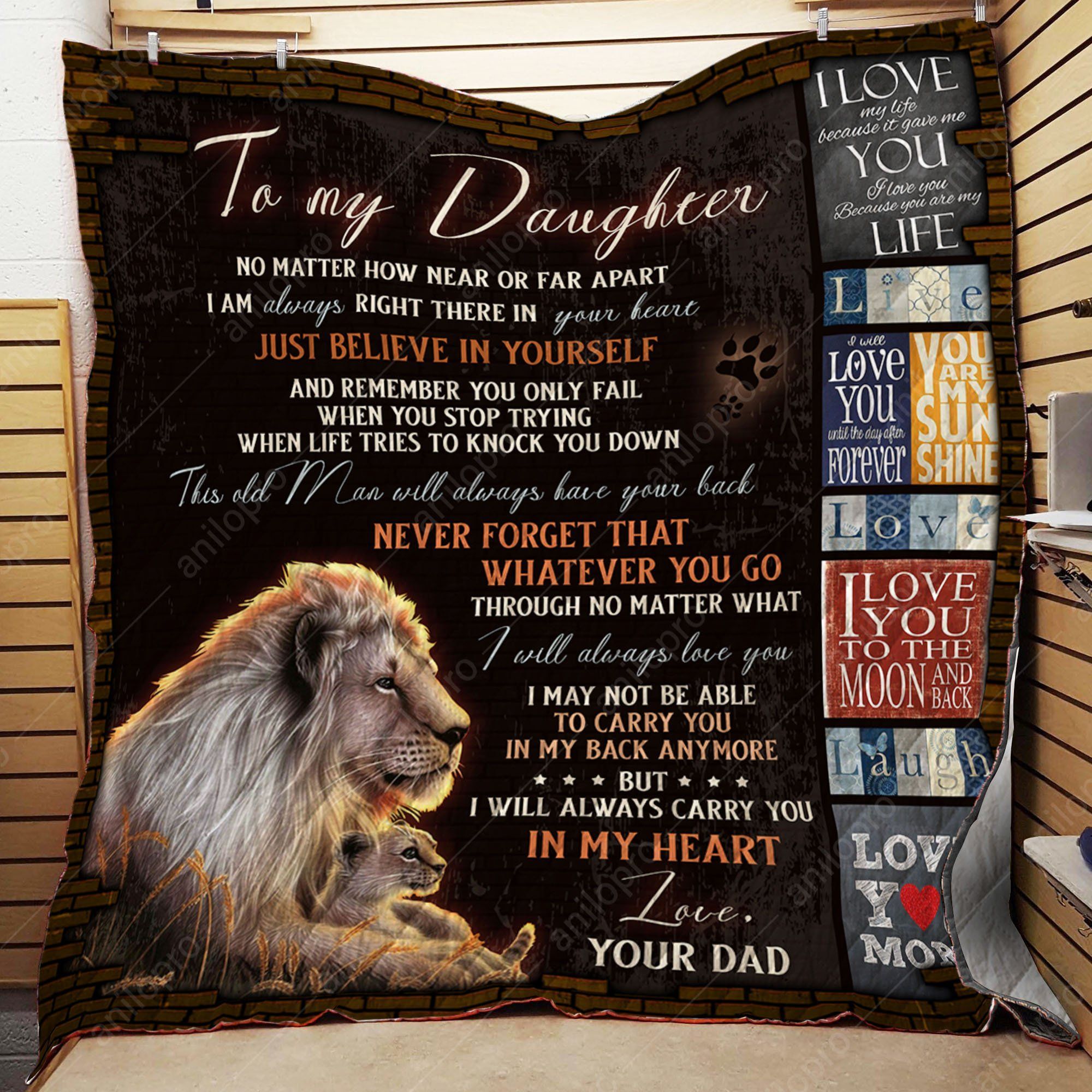 To My Daughter Dad Lion Cl01110338Mdq Quilt Blanket