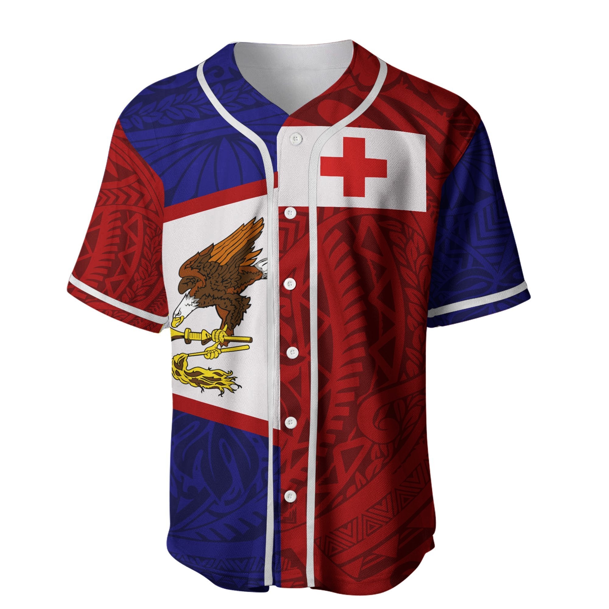 American Samoa And Tonga Hoodie Polynesian Pattern Baseball Jersey Shirt