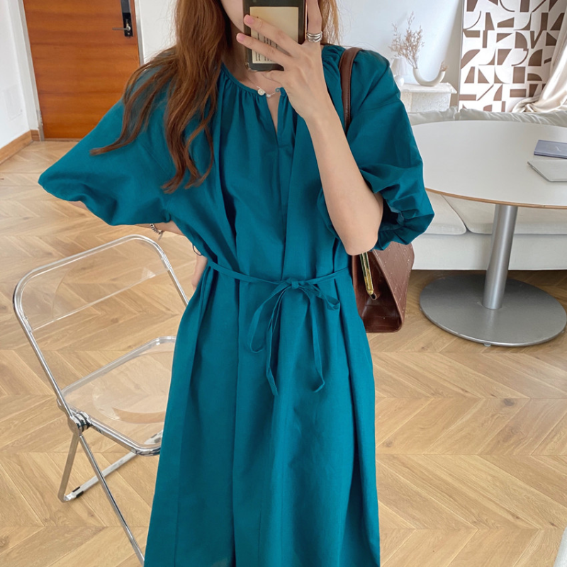 Women Summer Vintage Linen Backless Loose Long Shirt Dress Sashes Oversize Pullover Maxi Sundress alx
