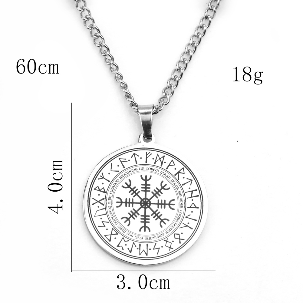 Stainless Steel Necklace Aegishjalmur Invincible Viking Odin Logo Compass Rune Round Pendant Vintage Men Necklace Jewelry alx