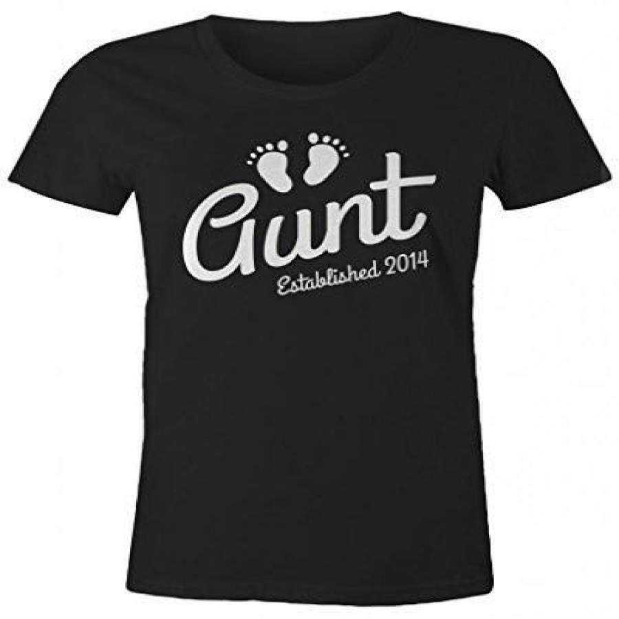 Shirts By Sarah Women’s Aunt Established 2014 T-Shirt Baby Feet Cute Shirts