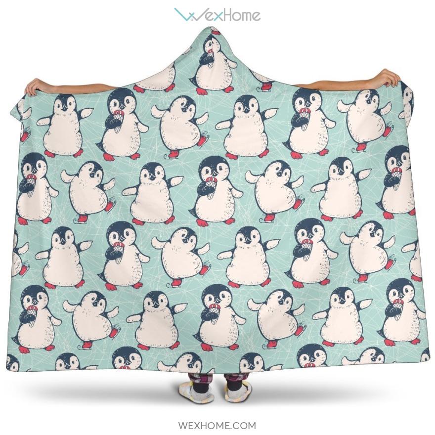 Cute Penguin Pattern Hooded Blanket