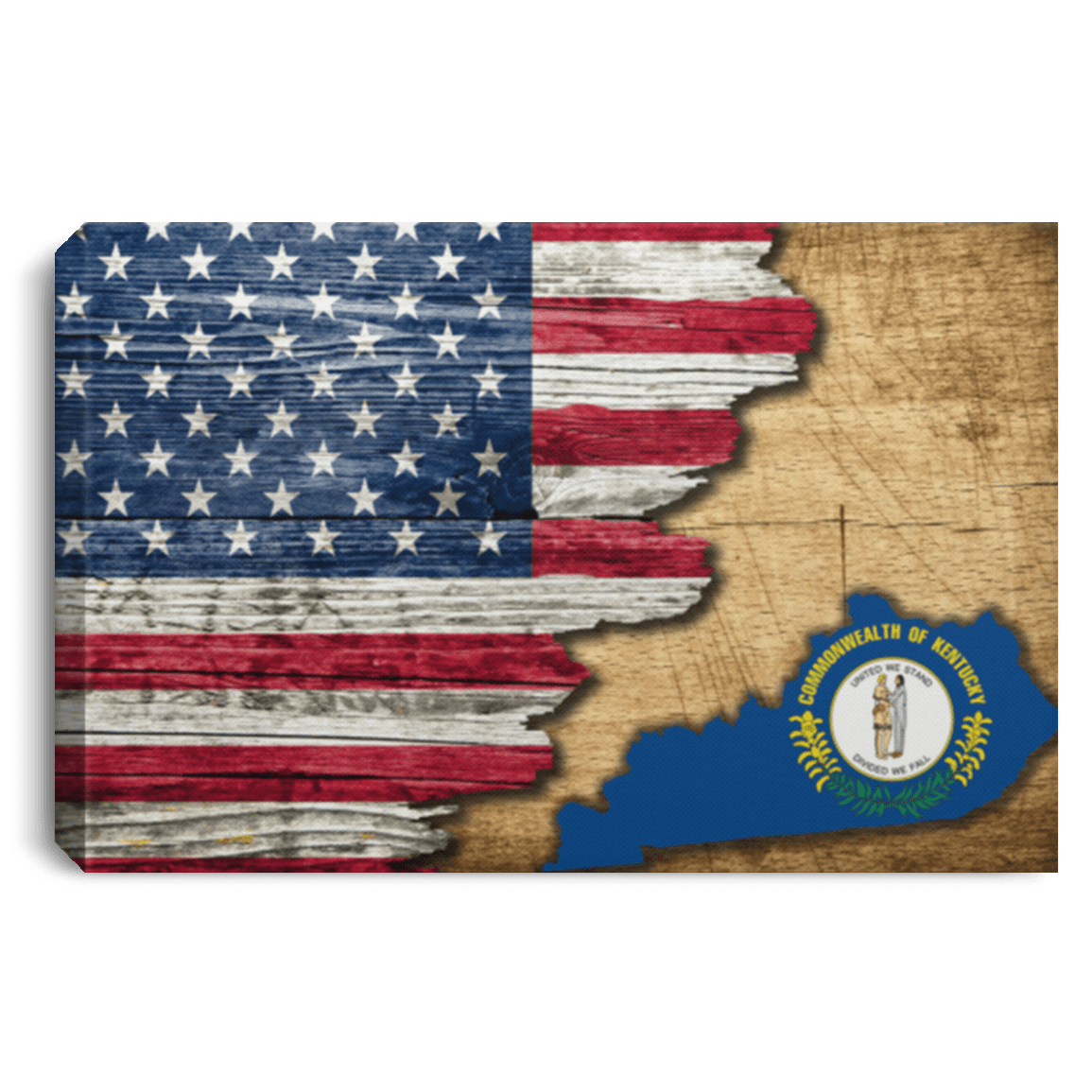 United States/Kentucky Flag Ripped Effect 24X16 Inches  Landscape Canvas .75In Frame