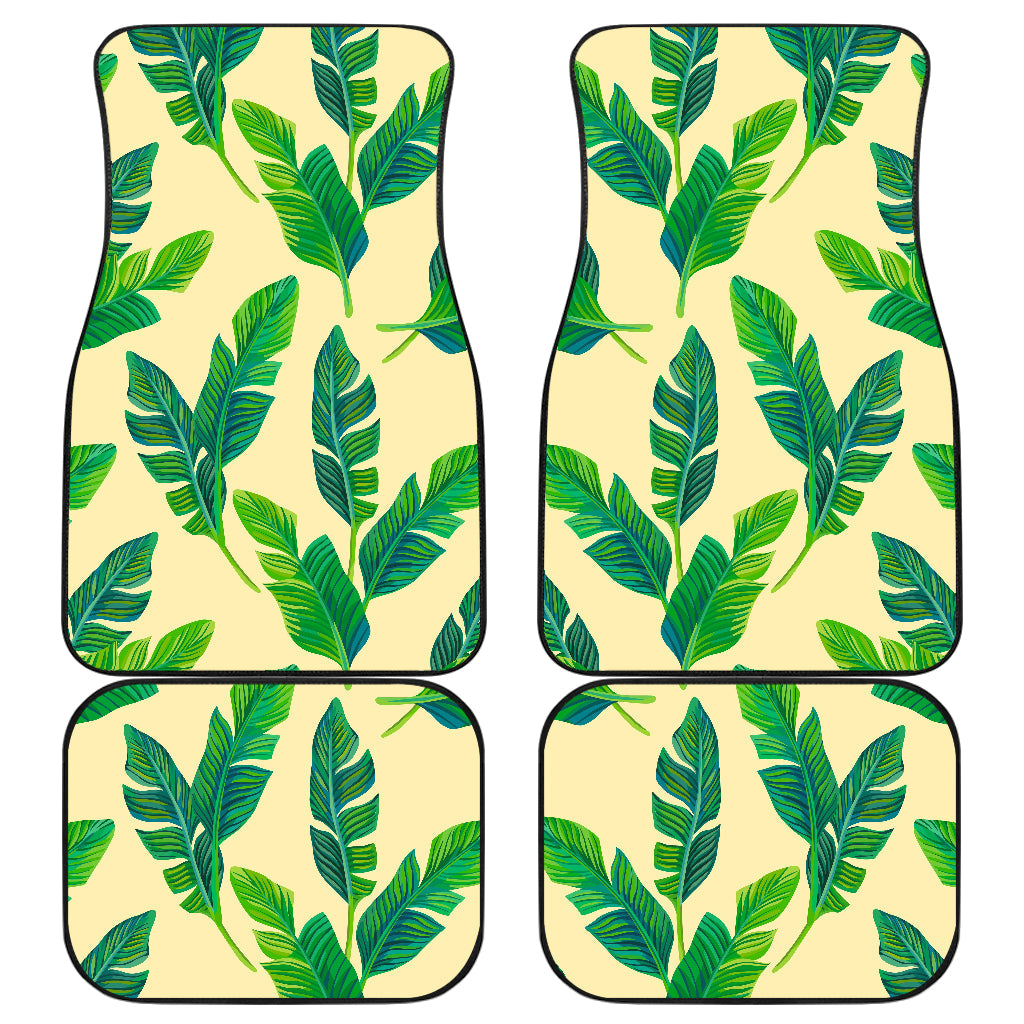 Tropical Banana Palm Leaf Pattern Print Front And Back Car Floor Mats, Front Car Mat