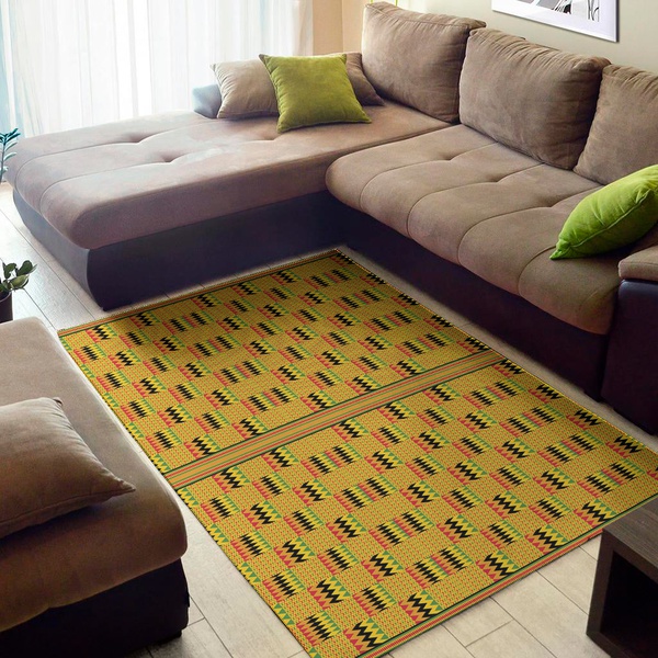 Yellow Kente Pattern Print Area Rug