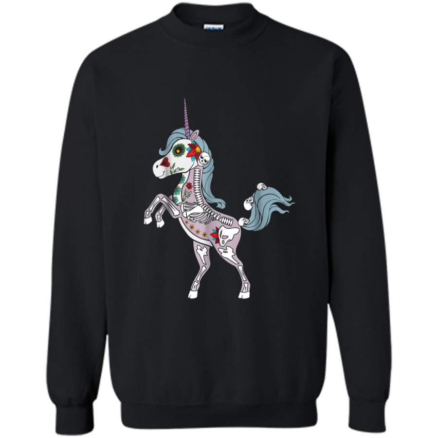 Unicorn Sugar Skull Costume  Dia De Los Muertos Gifts Printed Crewneck Pullover Sweatshirt