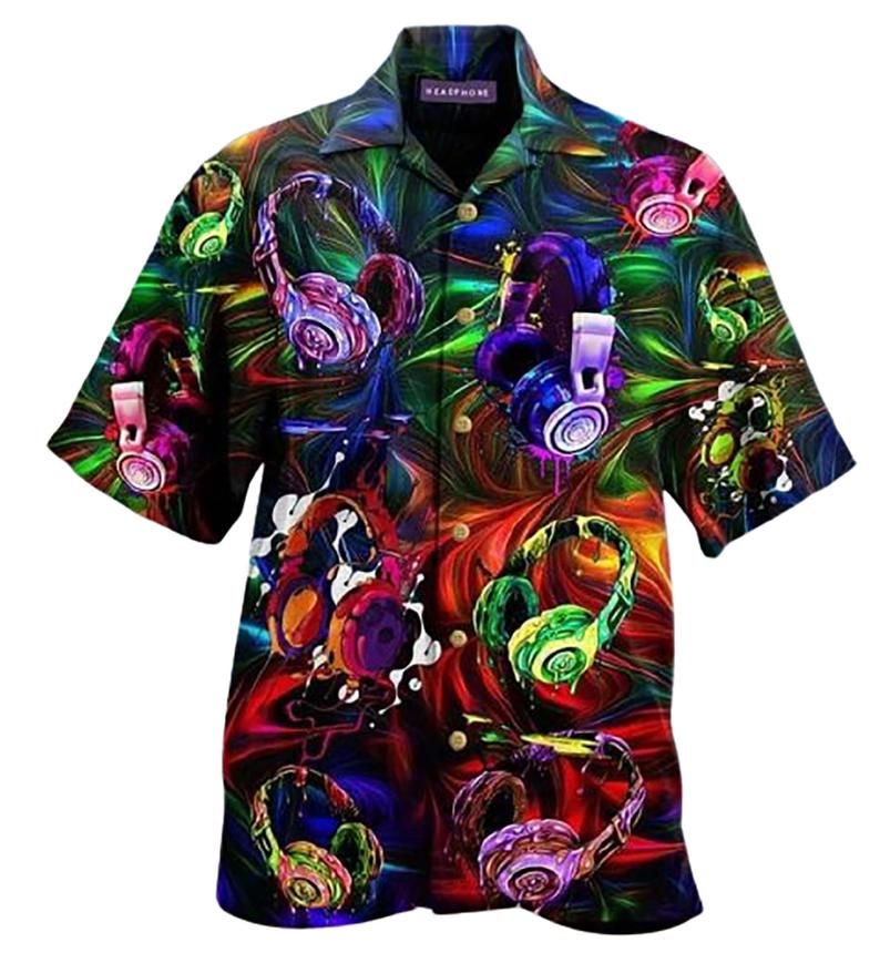 Headphones Neon Multicolor Unique Design Hawaii Shirt Ha79450