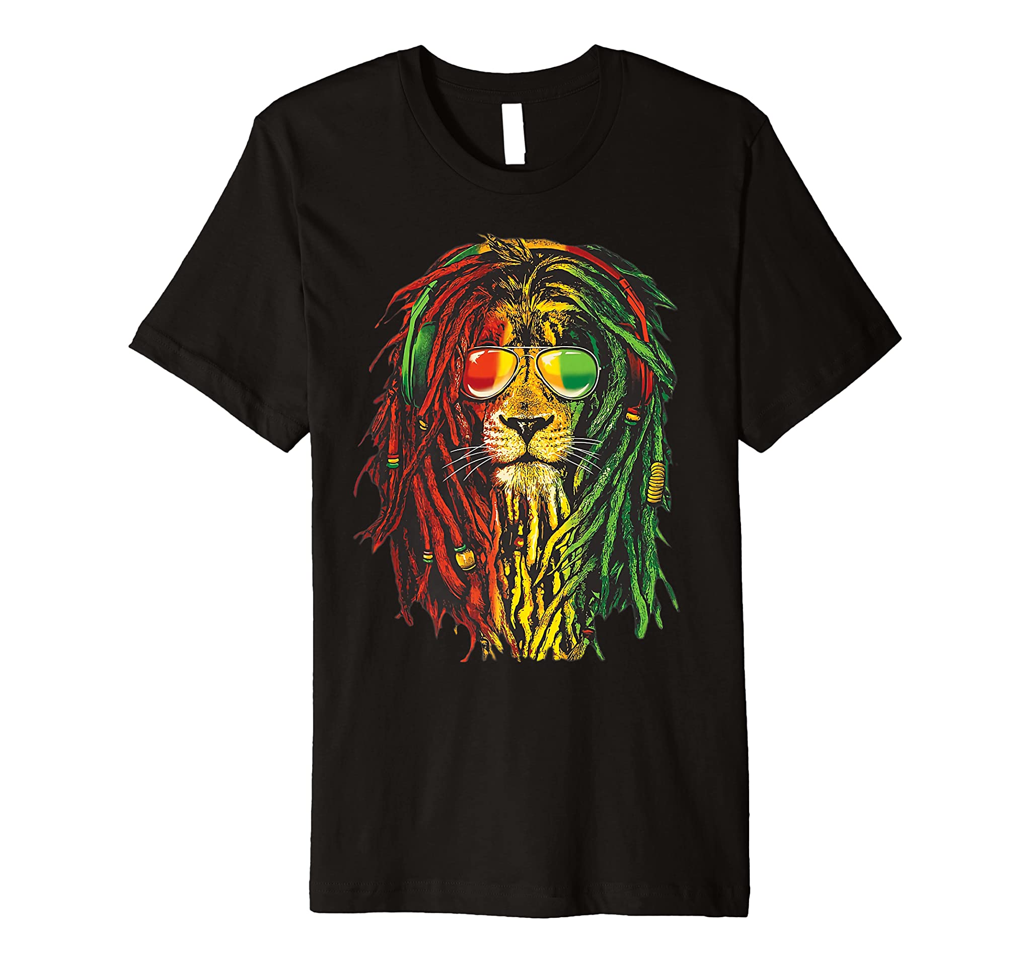 Rasta Reggae Lion Sunglass Art Gift for Rastafarian Lover Premium T-Shirt