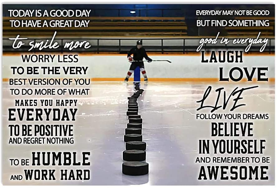 Vintage Man Playing Ice Hockey – Good Day Believe In Yourself Follow Your Dreams Poster Art Print      Home Decor Gift For Men Women Family Friend On Birthday Xmas