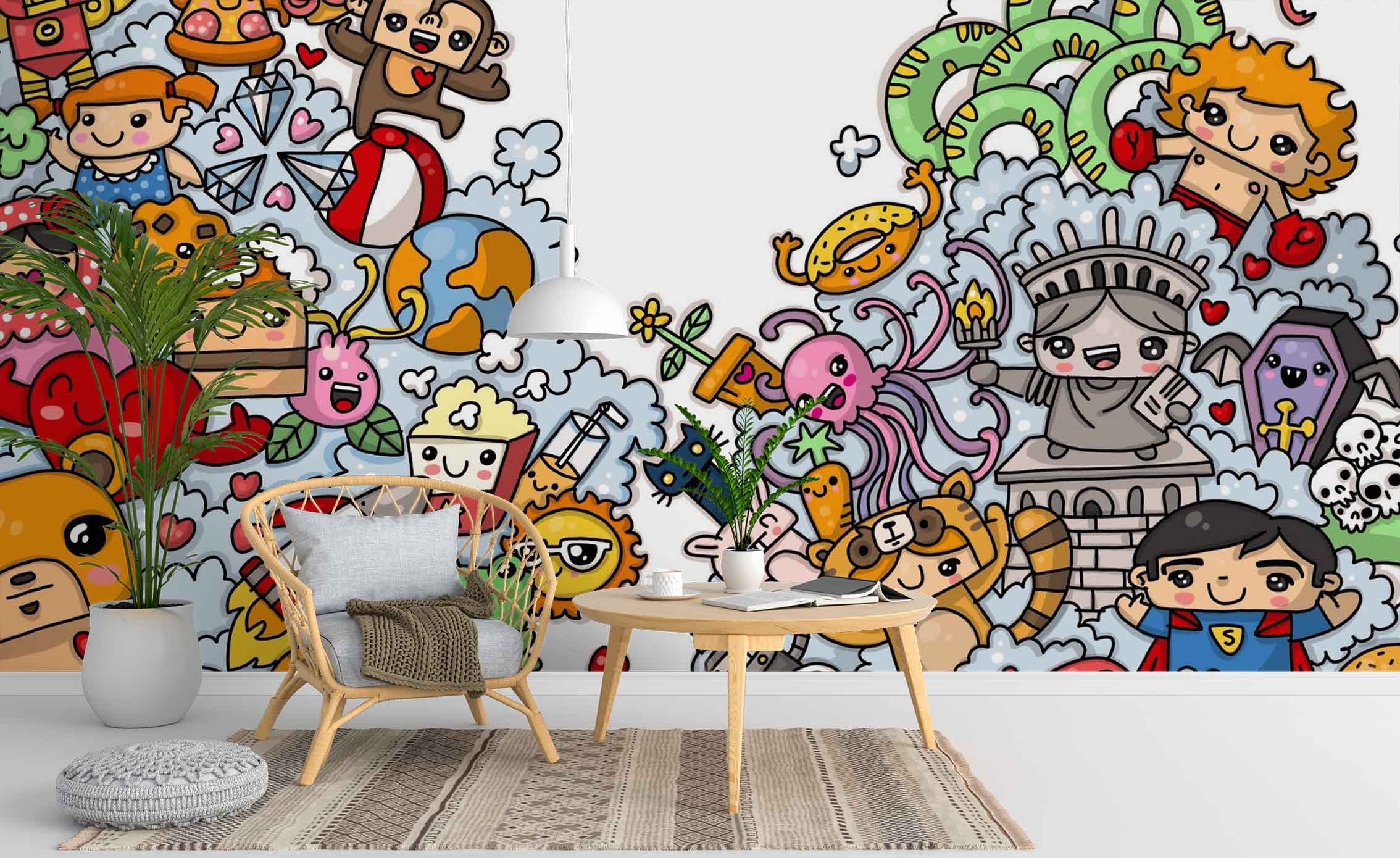 3D Colourful Cartoon Animal Octopus Frog Character Wall Mural Wallpaper Zy D102