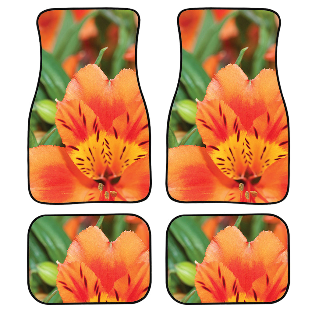 Orange Alstroemeria Print Front And Back Car Floor Mats, Front Car Mat