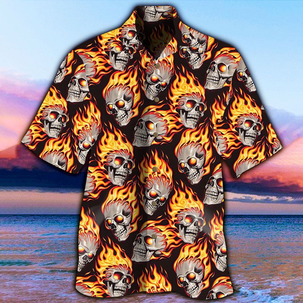 Check Out This Awesome Skull On Fire Skulls All Over Hawaii Shirt Ha97970