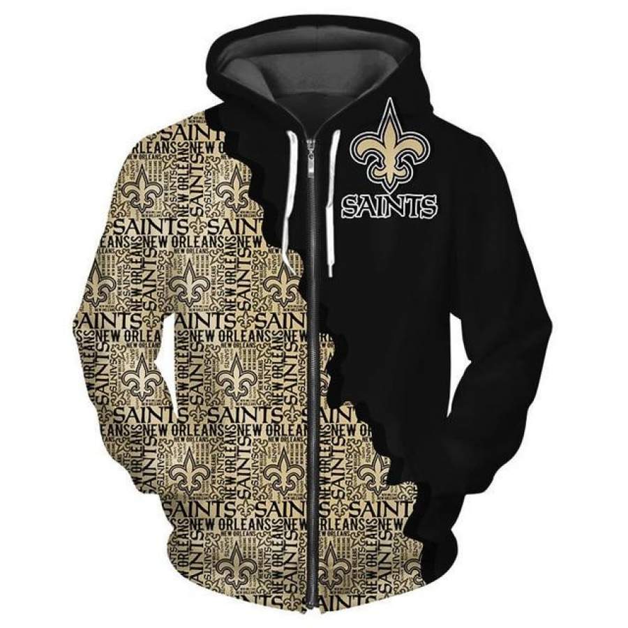 New Orleans Saints Cool 3D Zipper Hoodie