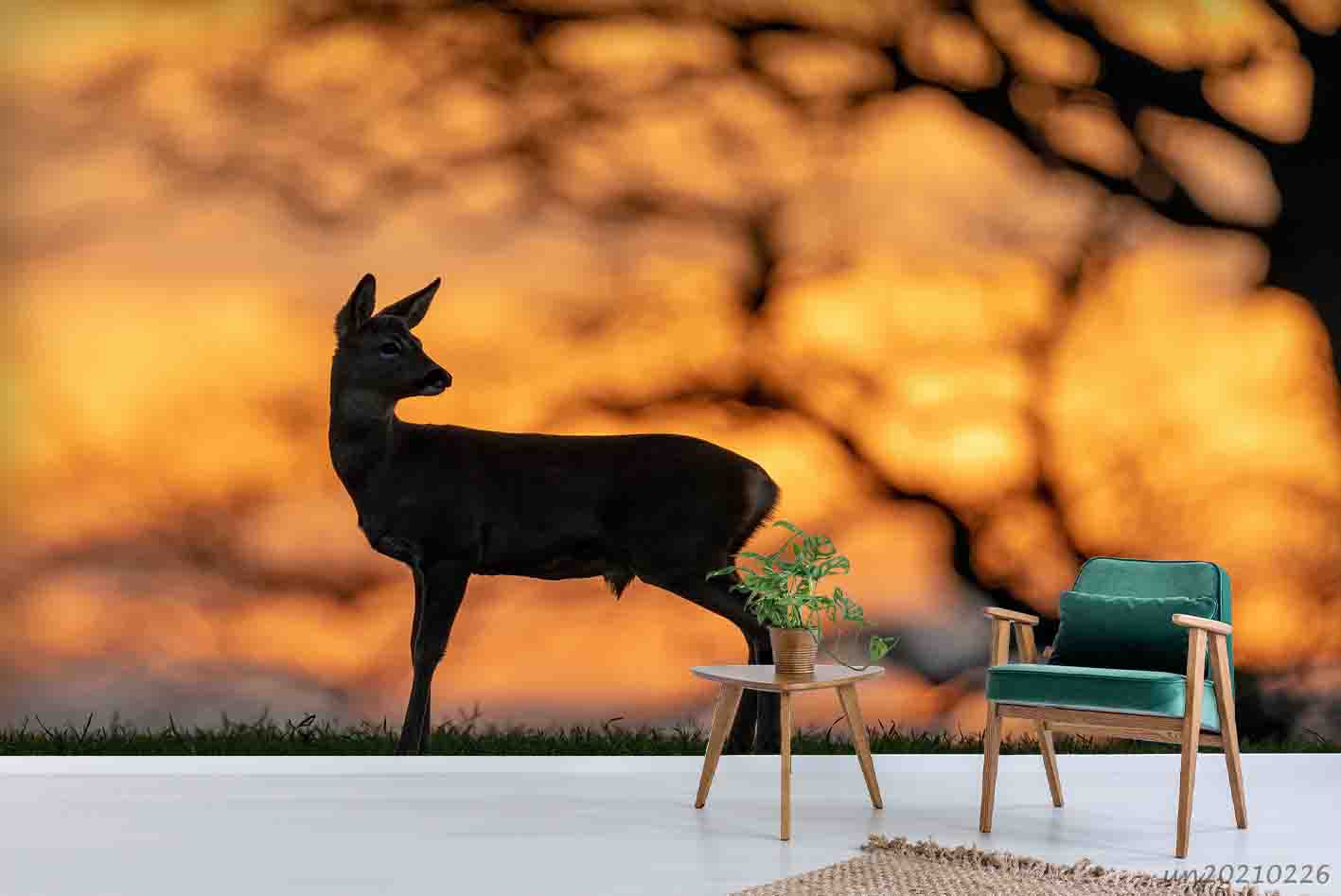 3D Animal Deer Sunset Sky Wall Mural Wallpaper Lqh 2