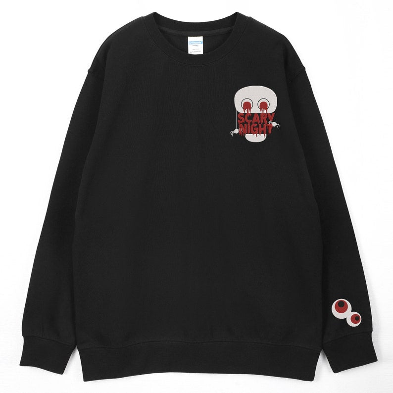 Skull With Eyeballs Halloween Embroidered Sweatshirt 2D Crewneck Sweatshirt All Over Print Sweatshirt For Women Sweatshirt For Men Sws2769