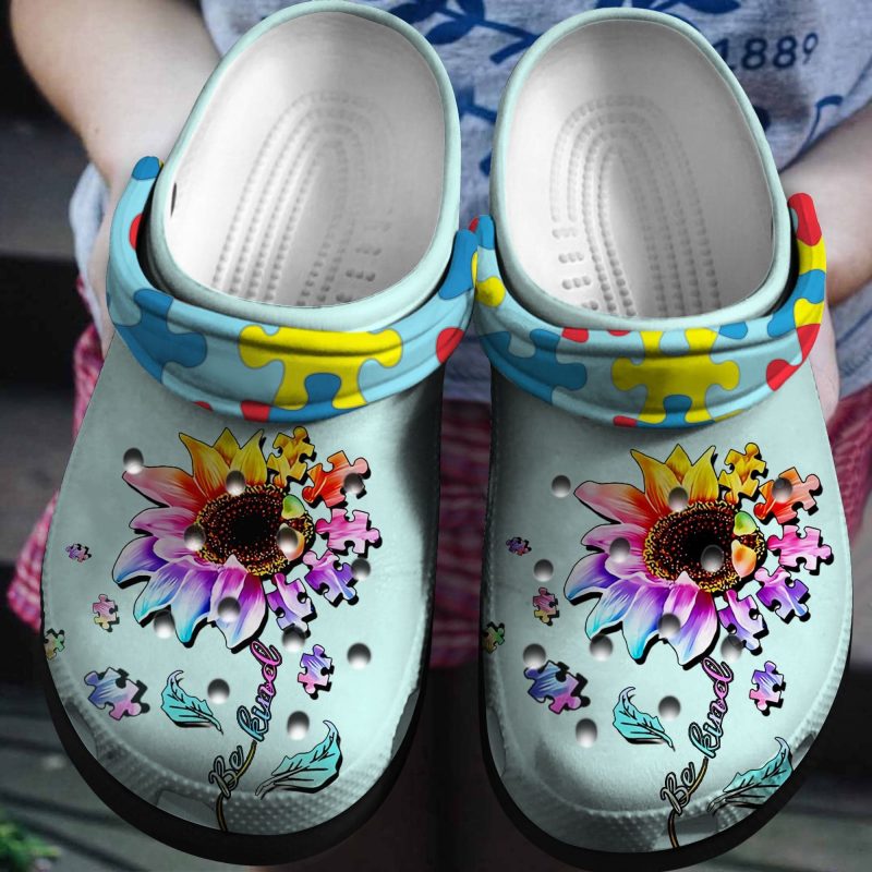 Autism Awareness Be Kind Sunflower Puzzle Crocband Clog Shoes For Men Women