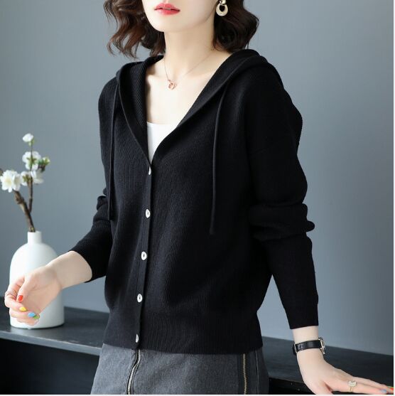 Women 2020 Spring Autumn Casual Hooded Thin Knitted Sweater Female Loose Cardigans Coat New Ladies Solid Outerwear NS4637 alx