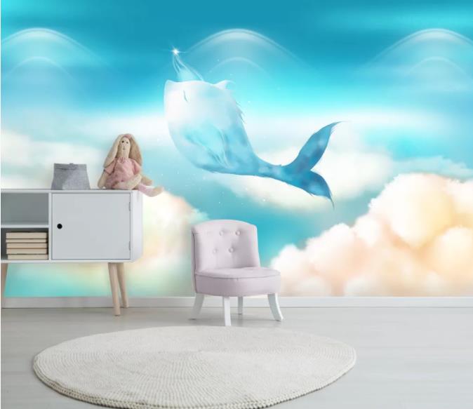 3D Hand Painted Blue Dolphin Wall Mural Wallpaper 116