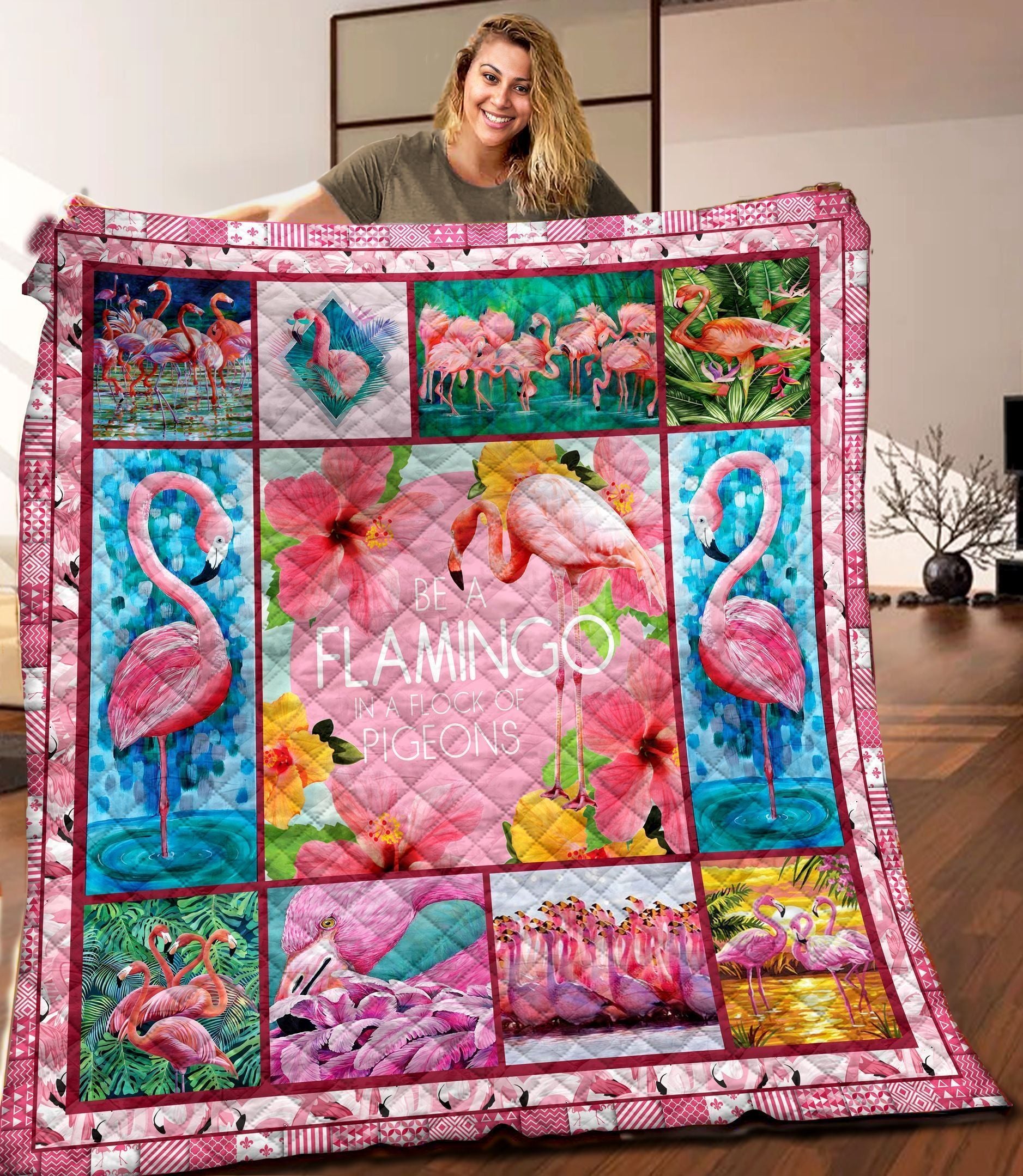 Animal Be A Flamingo In A Flock Of Pigeons Quilt Blanket