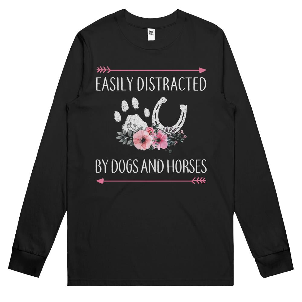 Easily Distracted By Dogs And Horses, Horse Gifts For Women Long Sleeve T Shirts