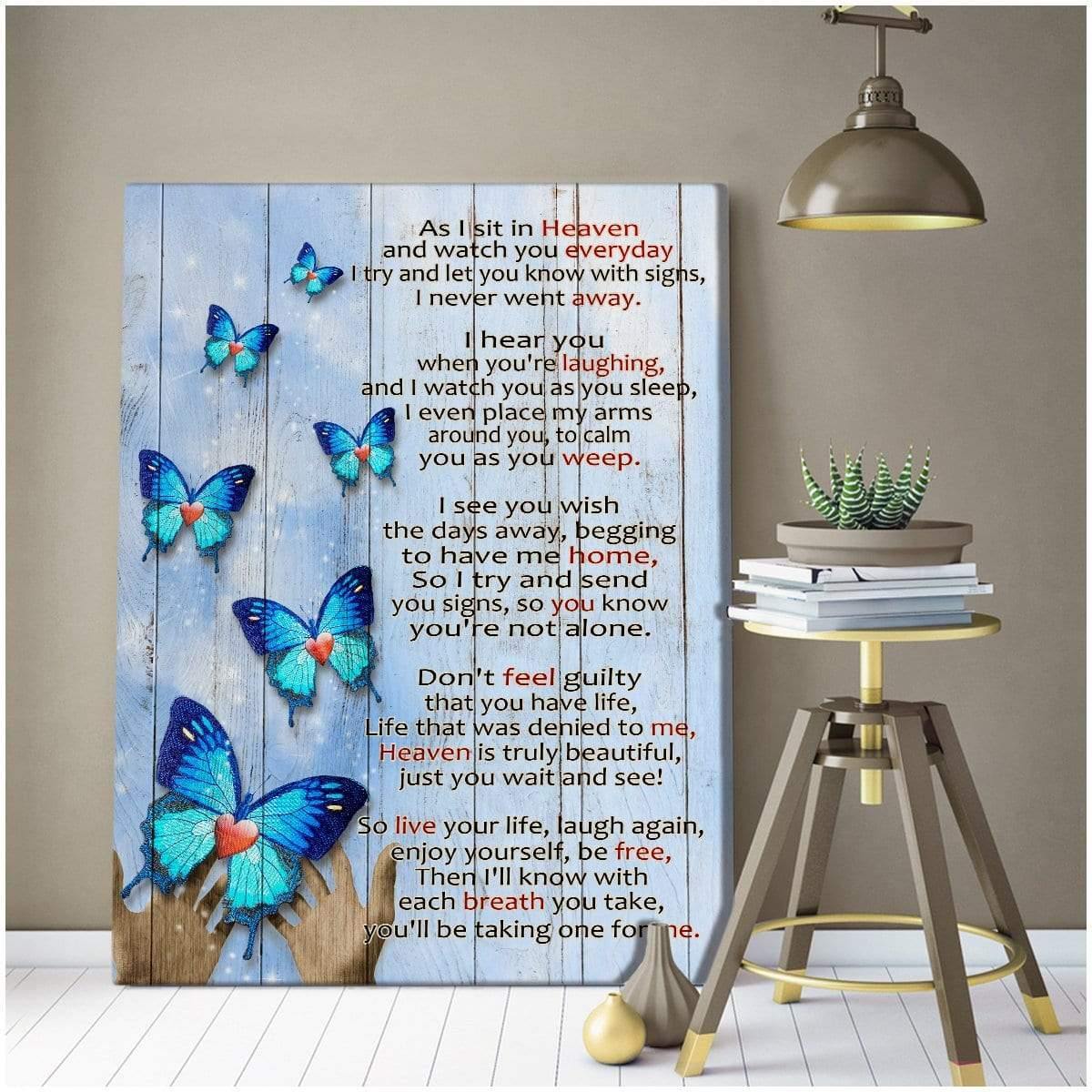 As I Sit In Heaven Butterfly Premium Wall Art Canvas – Memorial Gifts