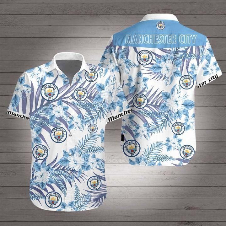 Manchester City Hawaii Shirt White Men Women Beach Wear Short Sleeve Set Ha67731