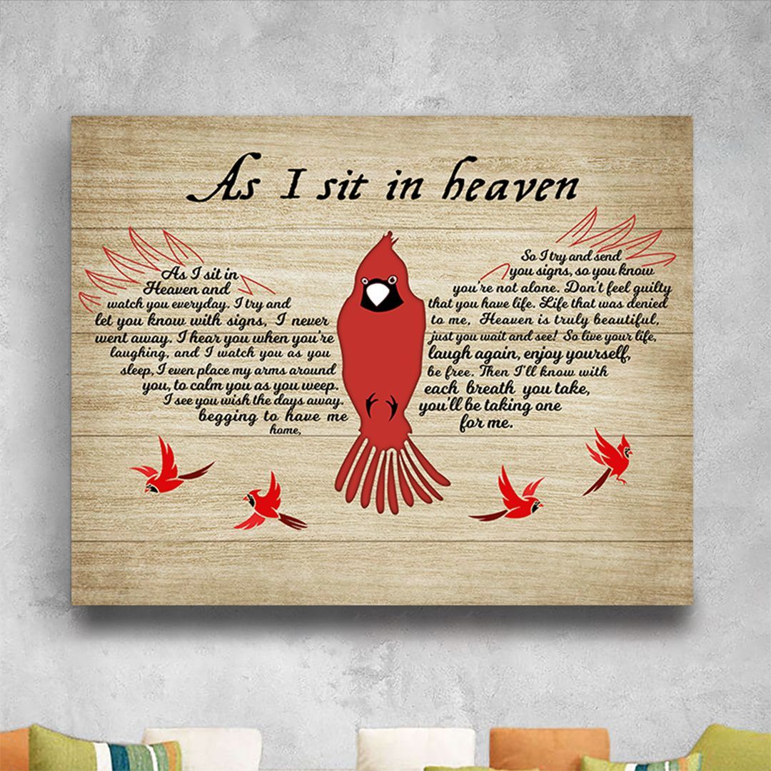 As I Sit In Heaven Typography Cardinal Bird  Horizontal Canvas Wall Art Home Decor