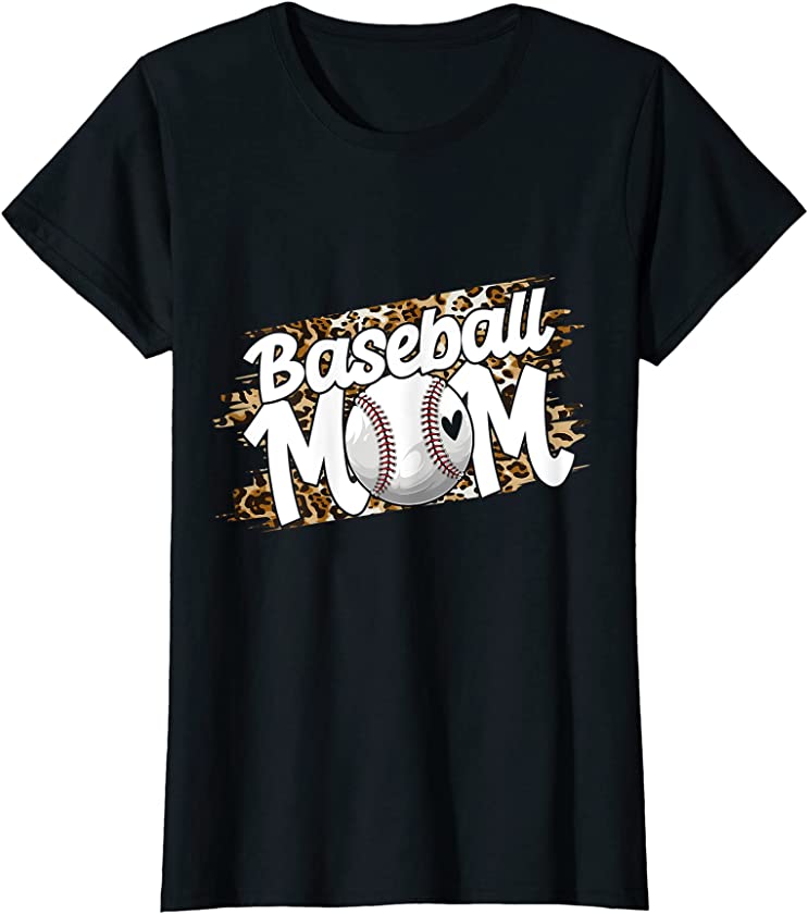 Womens Baseball Mom Leopard Funny Softball Baseball Mom Mothers Day T-Shirt