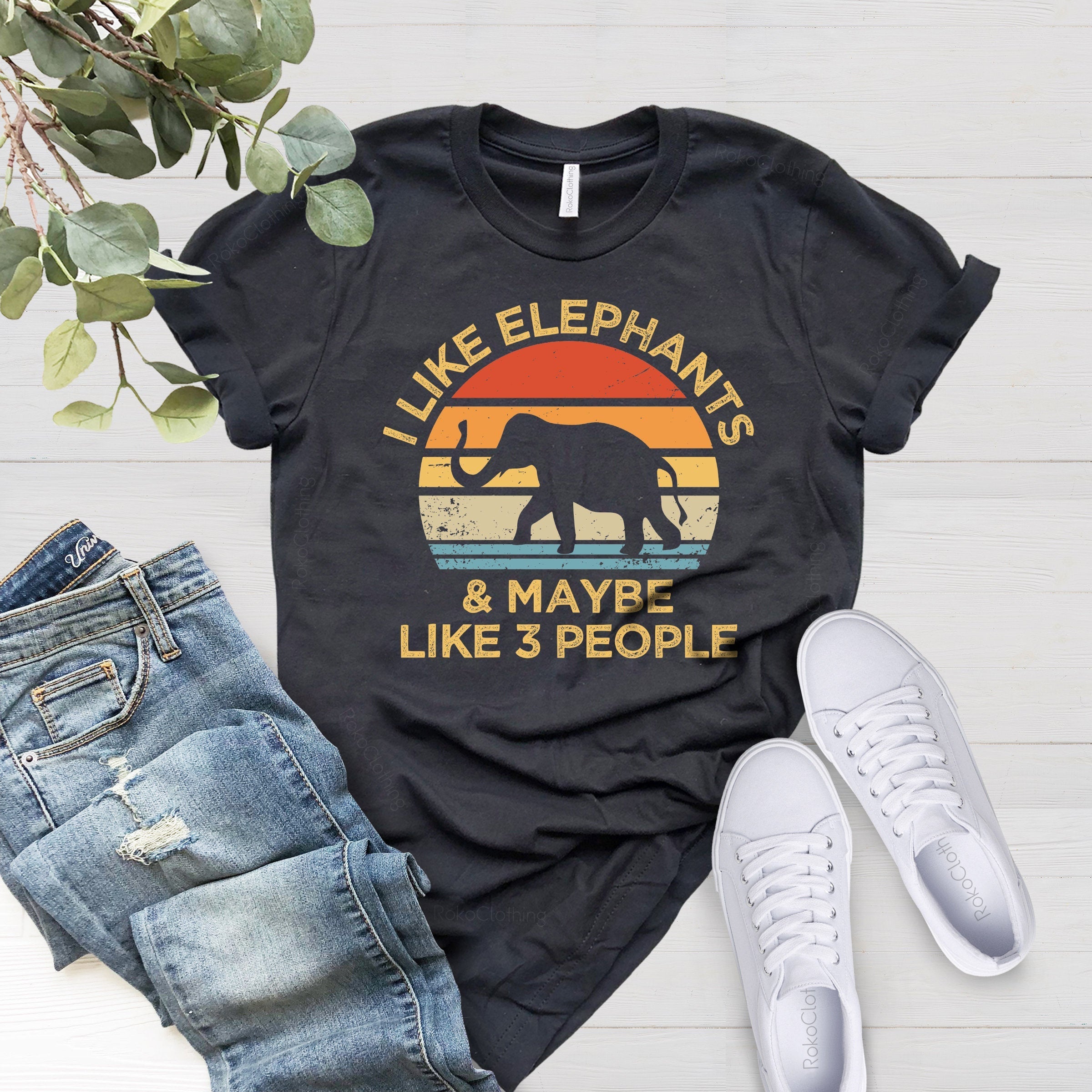 I Like Elephants Retro Shirt, Elephant Shirt, Elephant Gifts, Elephant Lover Gift, Vintage Sunset, Animal Lovers, Tank Top