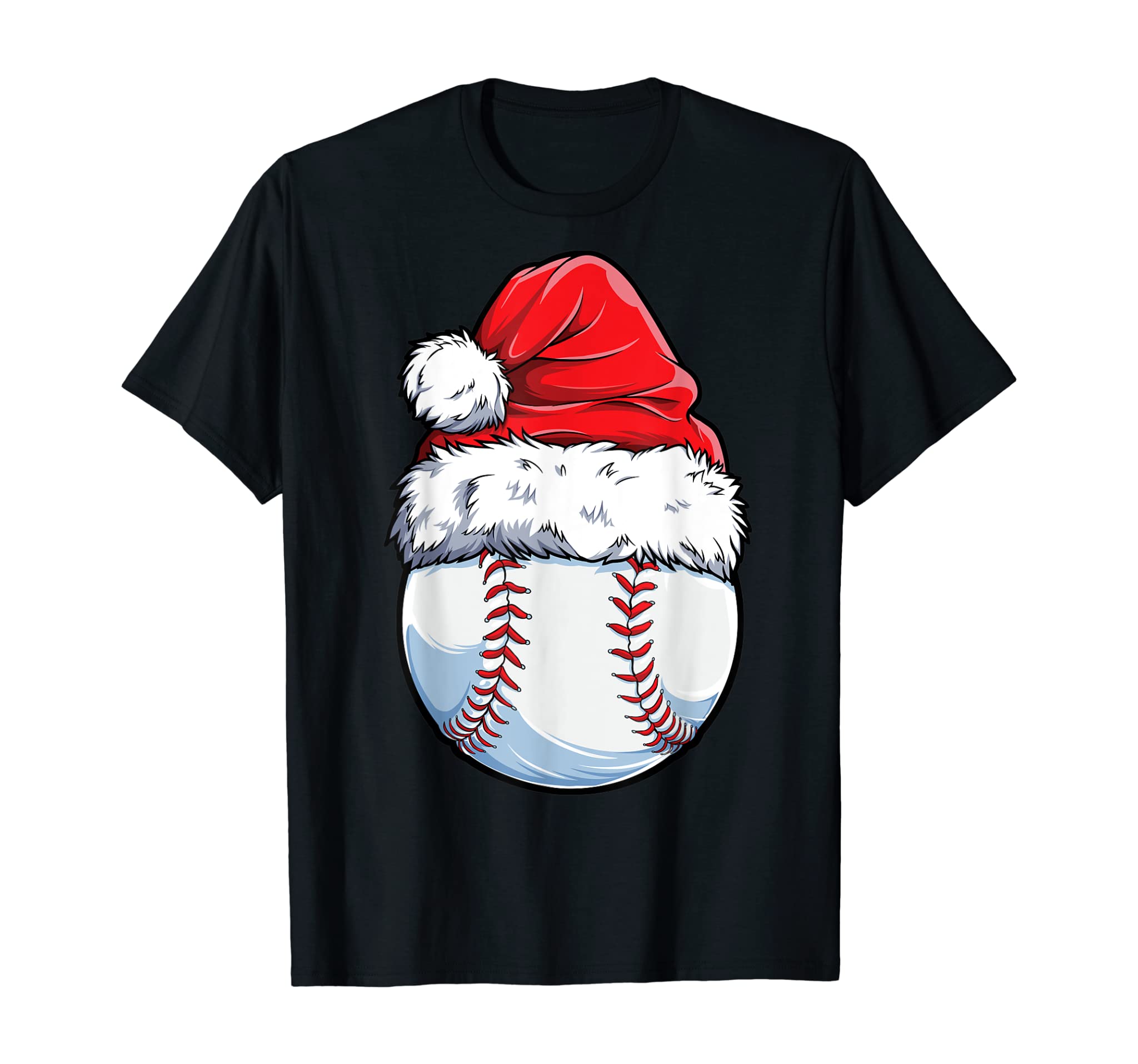 Christmas Baseball Ball Santa Hat Funny Sport Xmas Boys Men T-Shirt