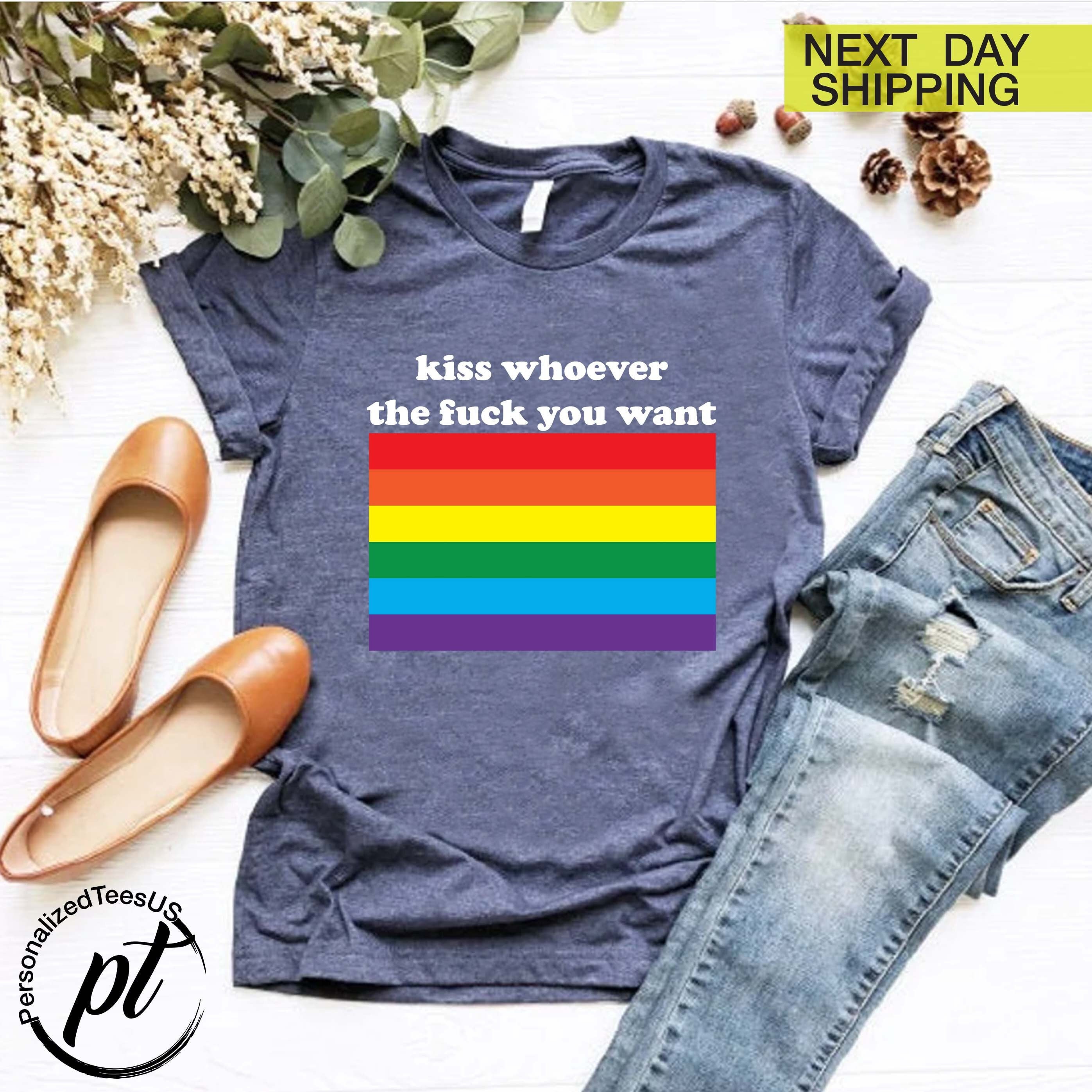 Pride Kiss Shirt, LGBTQ Flag T-Shirt, Fuck Whoever You Want Shirt Gift, Kiss Whoever You Want Shirt, Bisexual Gift, LGBTQ+ Outfit, Gay Gift