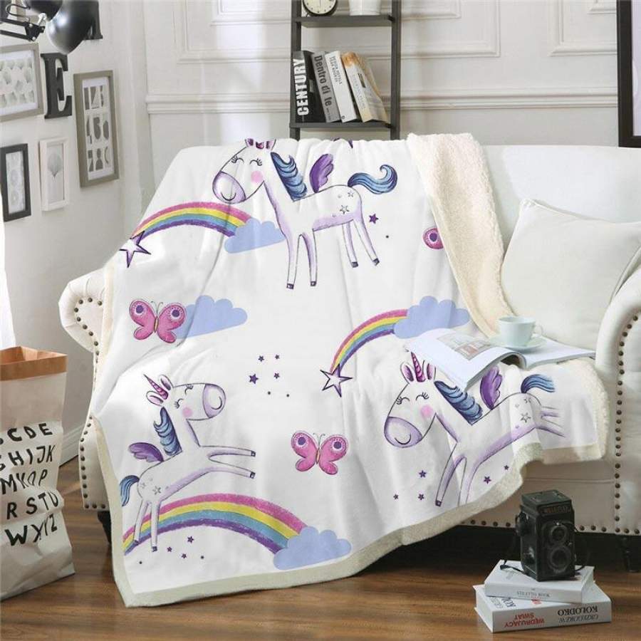 White Unicorn Blanket for Adult Kids | Unicorn Fleece Throw Blanket