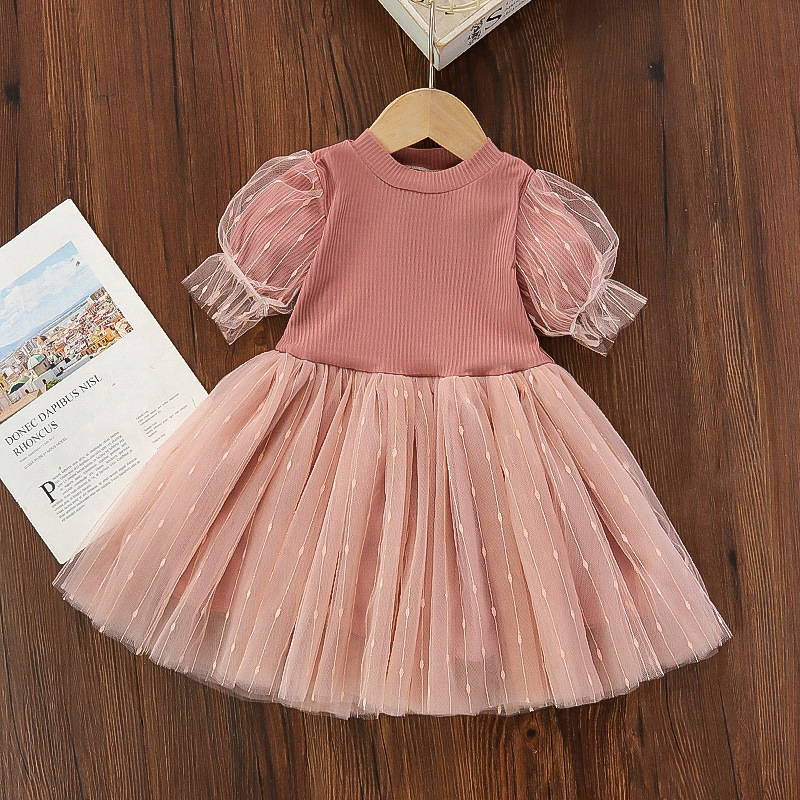 2021 New Arrival Girls Fashion Dress Puff Sleeve Little Princess Dress Kids Clothes Pink White Party Dress 2-7 Years Old Girls alx