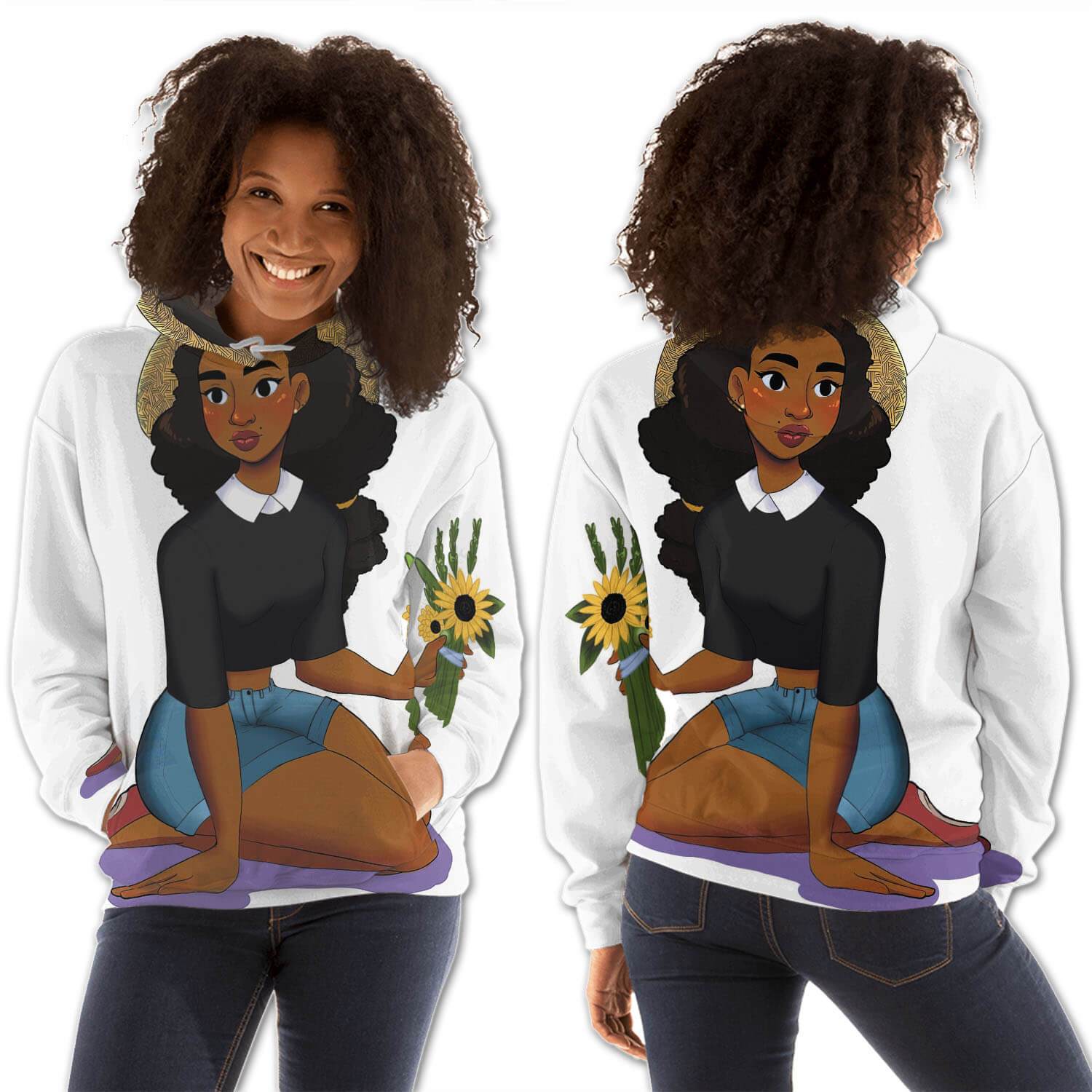 African American Hoodies Pretty Afro American Girl All Over Print Womens Hooded Sweatshirt African Apparel BPS13380