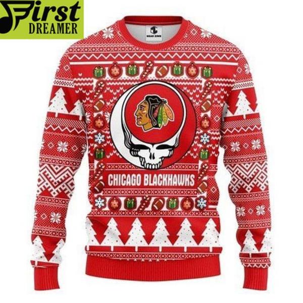 Chicago Blackhawks Grateful Dead Gift For Fan Ugly Wool Sweater Christmas