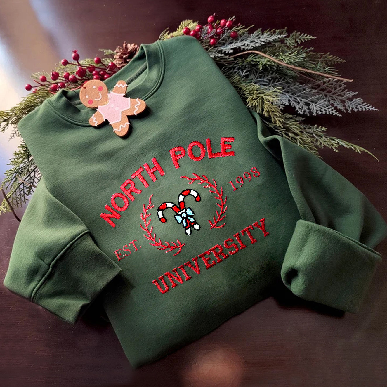 North Pole University Christmas Embroidered Sweatshirt 2D Crewneck Sweatshirt All Over Print Sweatshirt For Women Sweatshirt For Men Sws5364