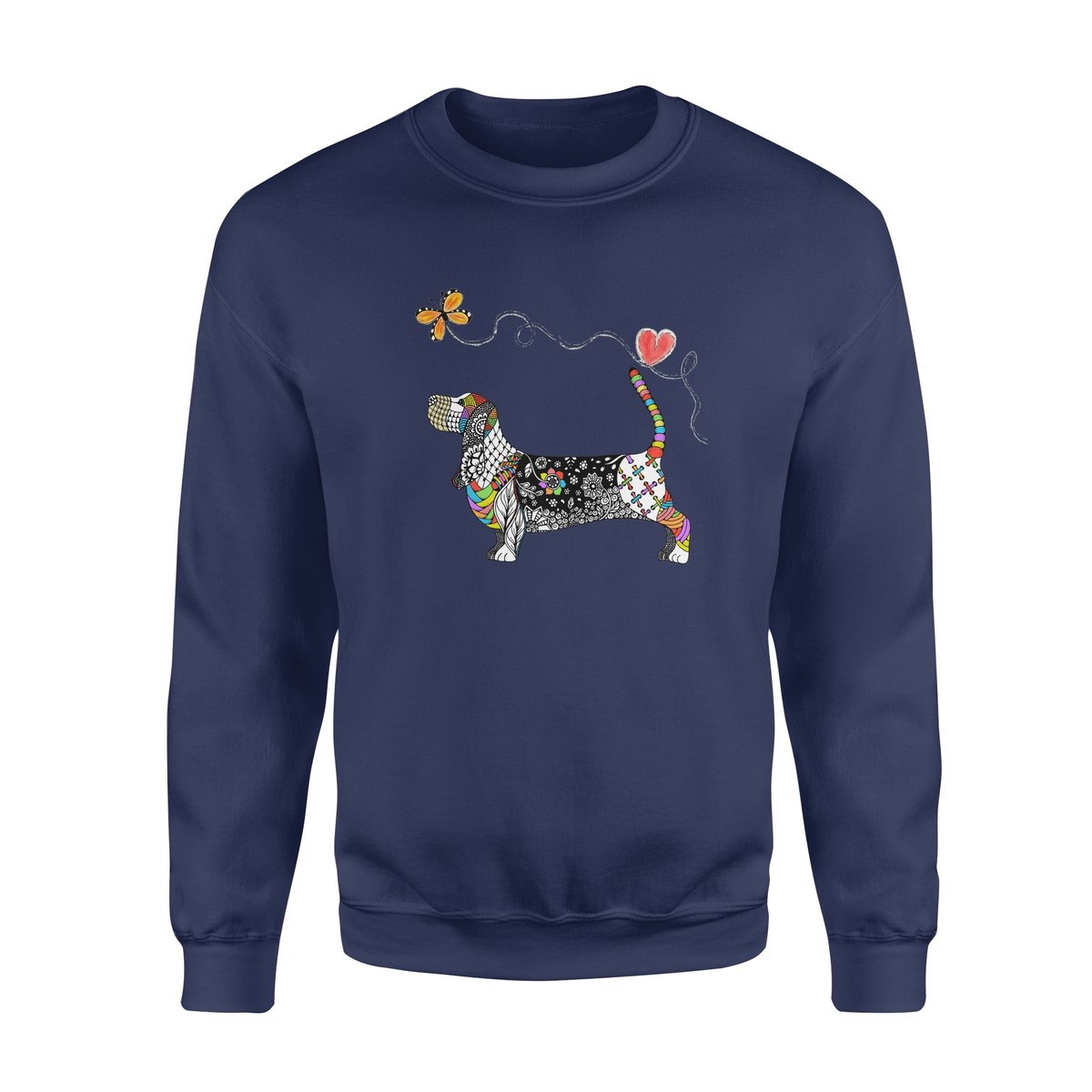 Zentangle Rainbow Basset – Premium Crew Neck Sweatshirt, Gift For Dog Lover, Gift For Basset Lover T-Shirt Hoodie All Color Size S-5Xl